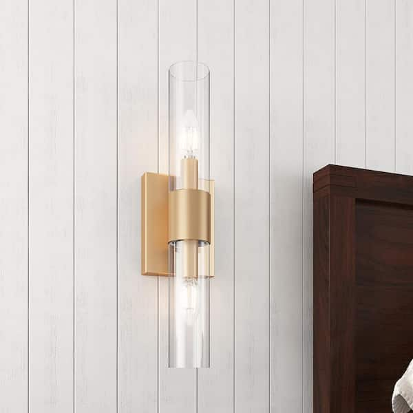 aiwen 2-Light Vintage Brass Wall Sconce with Clear Glass shade ...