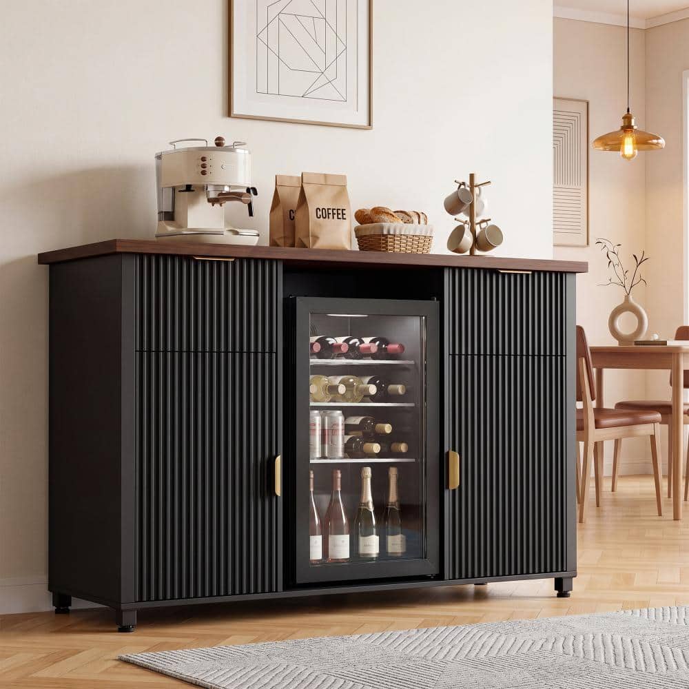 Morden Wine Bar Cabinet with Fridge Space, Charging Station & Adjustable Shelves for Living Room, Dining Room, Kitchen