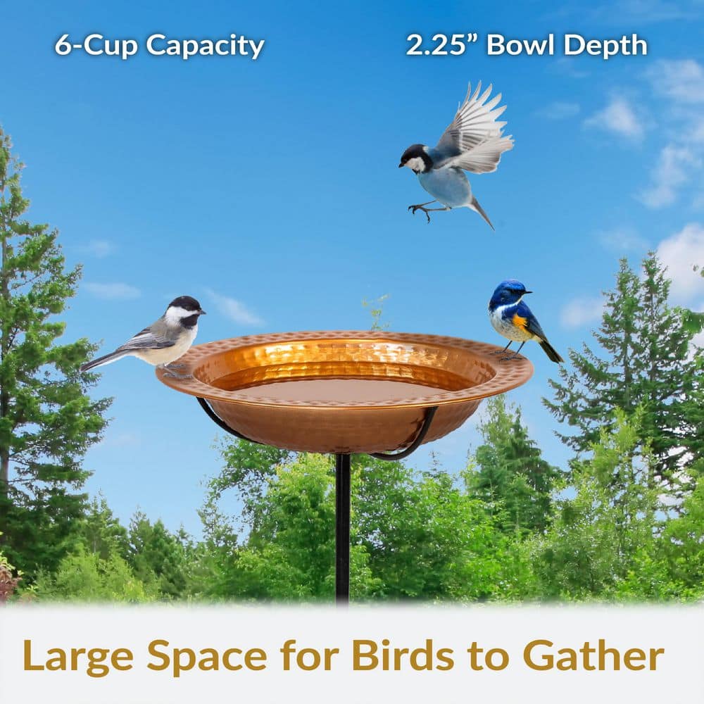 Copper Finish Hammered Metal Outdoor Bird Bath with Stake