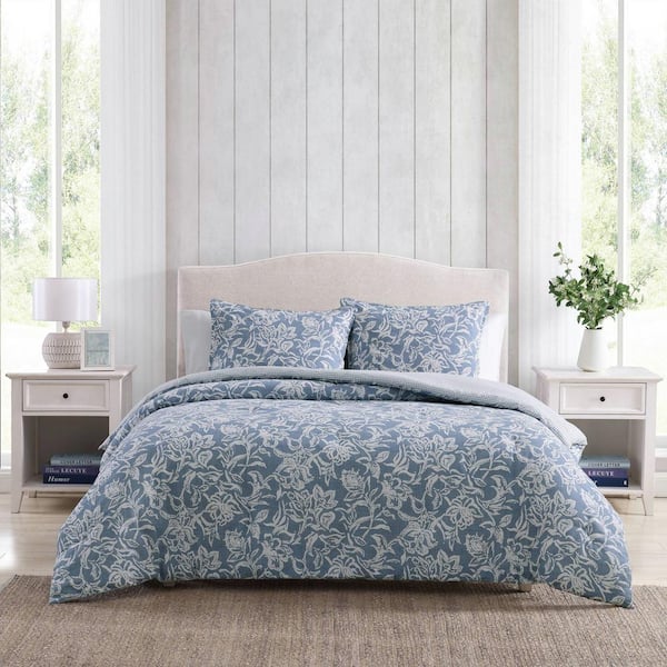 Nautica Tortola 3-Piece Blue Cotton Slub Full/Queen Comforter Set