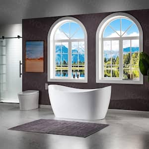 59 in. L x 28.75 in. W Acrylic FlatBottom Double Slipper Bathtub in White with Polished Chrome Drain