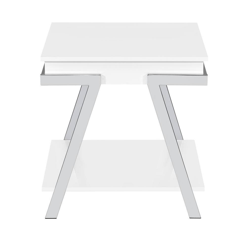 Zena 22" White Wood and Chrome Square End Table with Storage