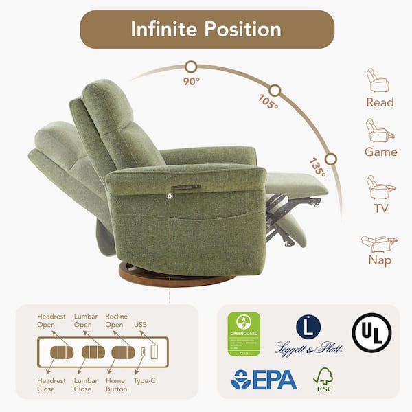 Spruce & Spring Isla Green Fabric Triple-Motor 270° Swivel Power