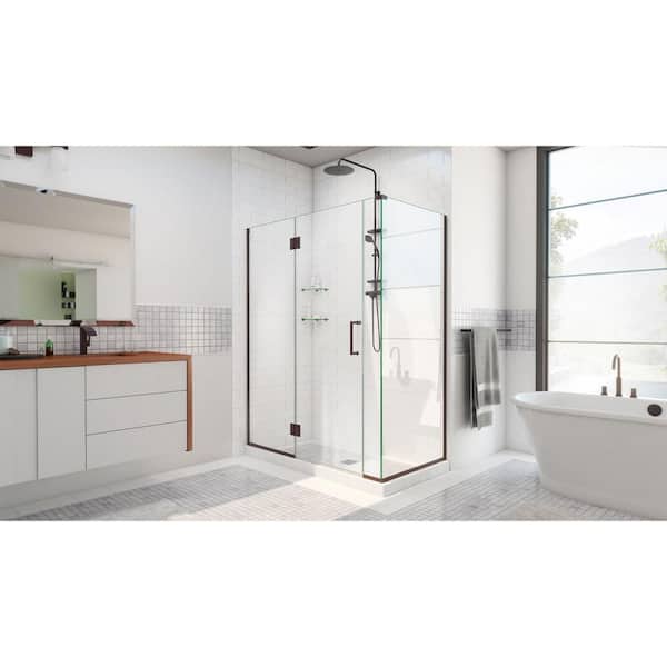 Unidoor-X 40 in. W x 34-3/8 in. D x 72 in. H Frameless Hinged Shower Enclosure in Oil Rubbed Bronze