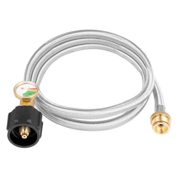 Propane Hose - 5-ft Stainless Braided Propane Hose Adapter with Propane Tank Gauge