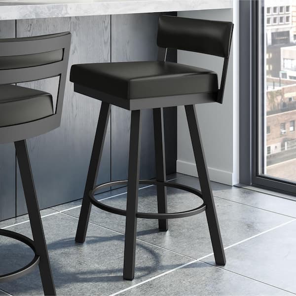 Travis 26 in. Black Faux Leather / Black Metal Swivel Counter Stool