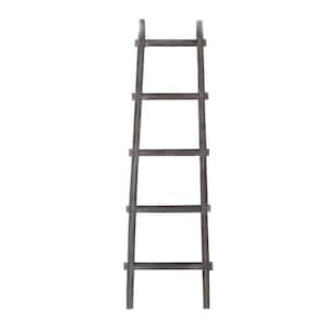 59 in. H Transitional Style Gray Wooden Decor Ladder with 5-Steps