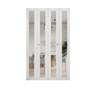 48 in. x 80.5 in. 1-Lite Mirror and MDF White Prefinishied Closet Bifold Door with Hardware Kit