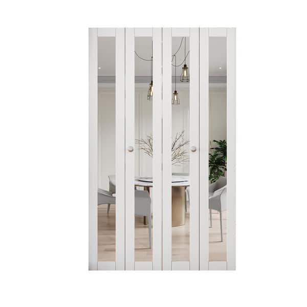 ARK DESIGN 48 in. x 80.5 in. 1-Lite Mirror and MDF White Prefinishied Closet Bifold Door with Hardware Kit