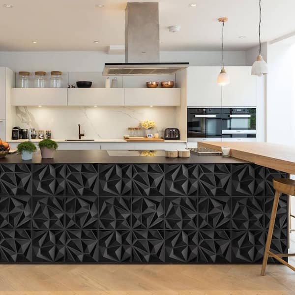 Black Modern 3D Wall Panels for Interior Decor, Diamond Design Accent Panels for Living Room, TV Wall, Bedroom