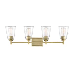 Westin 31 in. 4-Light Brushed Gold Modern Industrial Vanity with Clear Glass Shades