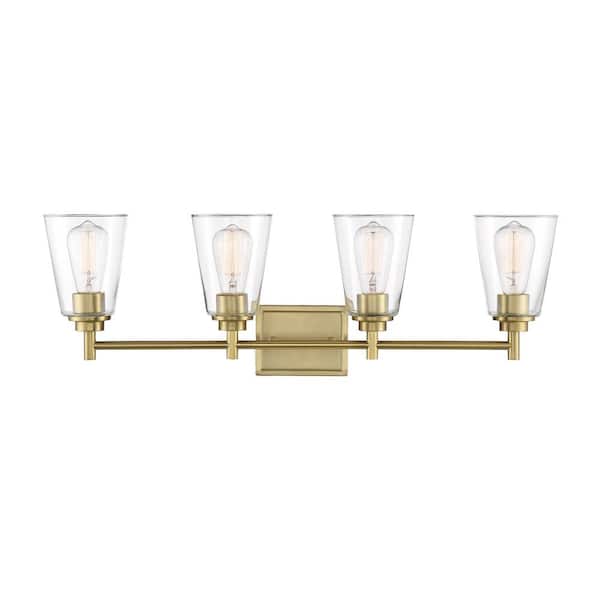 Designers Fountain Westin 31 in. 4-Light Brushed Gold Modern Industrial Vanity with Clear Glass Shades