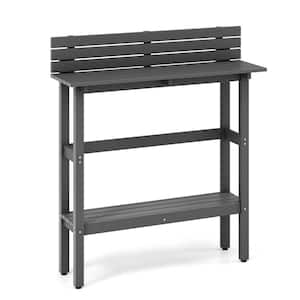 48 in. Patio Pub Height Table with Storage Shelf and Adjustable Foot Pads-Gray