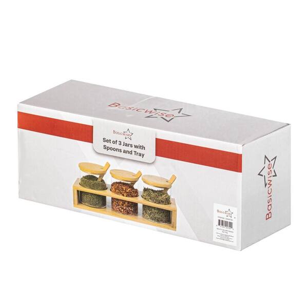 3-Piece Glass Containers with Bamboo Lids and Tray Holder