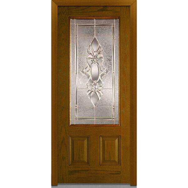 MMI Door 36 in. x 80 in. Heirloom Master Left-Hand Inswing 3/4-Lite Decorative 2-Panel Stained Fiberglass Oak Prehung Front Door