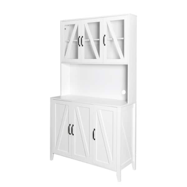 39 in. W x 16 in. D x 71 in. H White Linen Cabinet, Large Kitchen Pantry Storage Cabinet with Glass Doors