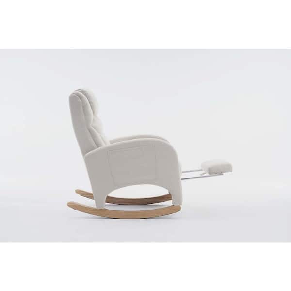 Beige Cotton Linen Fabric Nursery Rocking Chair With Adjustable Footrest