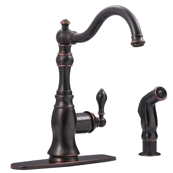 Kingston Brass Victorian Single-Handle Standard Kitchen Faucet with Side Sprayer in Oil Rubbed Bronze