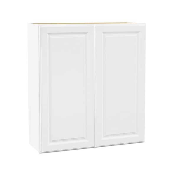 Hampton Bay Hampton 33 in. W x 12 in. D x 36 in. H Assembled Wall Cabinet in Satin White