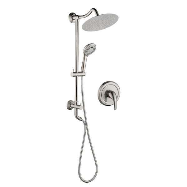 AIMADI Single Handle 3-Spray Wall Mount Shower Faucet 1.8 GPM with Pressure Balance Exposed Shower System in Brushed Nickel