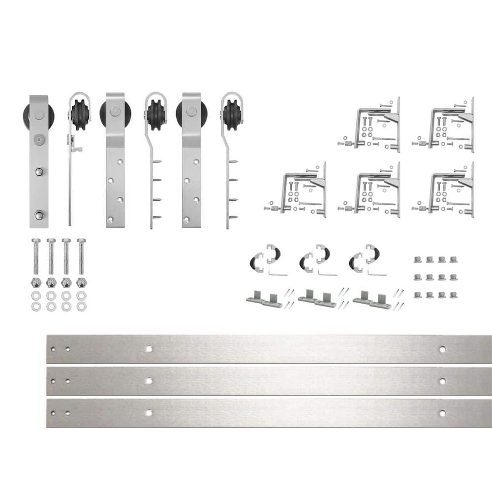 6.6 ft./79 in. Brushed Nickel Inverted Bent Triple Track Bypass Sliding Barn Door Track and Hardware Kit for Triple Door price history on PriceWatchPro