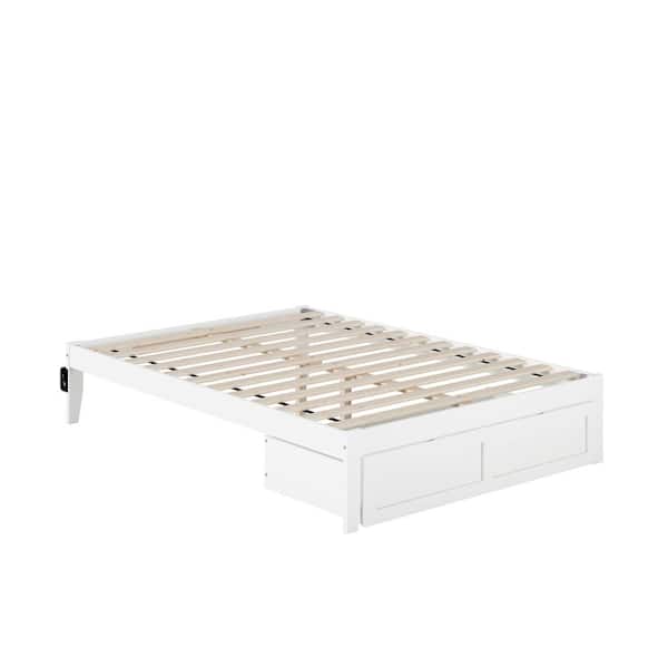 Colorado White Full Solid Wood Storage Platform Bed with Foot Drawer and USB Turbo Charger