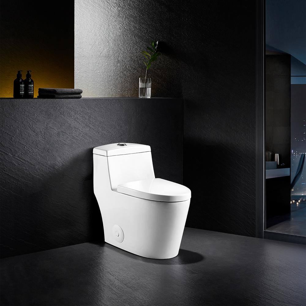 White Ceramic Dual Flush Elongated One-Piece Toilet
