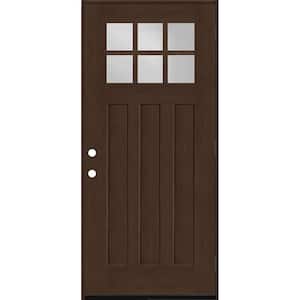 Regency 32 in. x 80 in. 6-Lite Top Lite Clear Glass LHOS Hickory Stain Mahogany Fiberglass Prehung Front Door