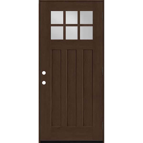 Steves & Sons Regency 32 in. x 80 in. 6-Lite Top Lite Clear Glass LHOS Hickory Stain Mahogany Fiberglass Prehung Front Door