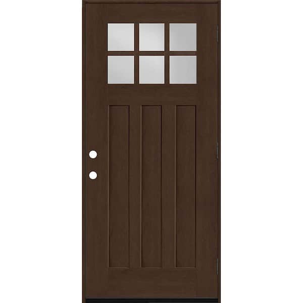 Steves & Sons Regency 36 in. x 80 in. 6-Lite Top Lite Clear Glass LHOS Hickory Stain Mahogany Fiberglass Prehung Front Door