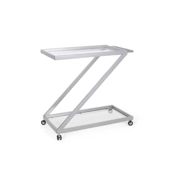 ITOPFOX Z-Shaped Frame Patio Bar Serving Cart with Transluscent Tempered Glass Shelves in White