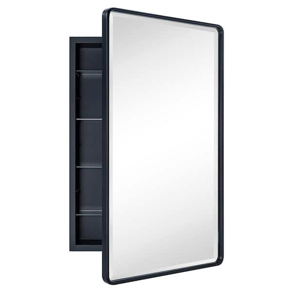 Farmhouse 21 in. W x 34 in. H Recessed Rectangular Metal Framed Bathroom Medicine Cabinets with Mirror in Matt Black