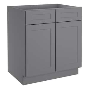 Newport Grey Plywood Shaker Style 2-Door 2-Drawer Base Kitchen Cabinet 30 in. W x 24 in. D x 34.5 in. H