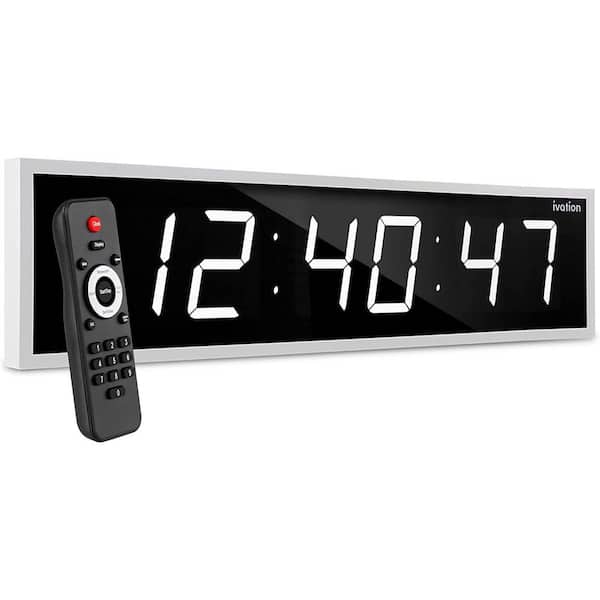 Ivation 48 in. White Large Digital Wall Clock, LED Wall Clock with Stopwatch, Alarms, Timer and More