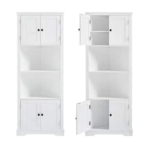 26 in. W x 19 in. D x 67 in. H White Freestanding Linen Cabinet Bathroom Corner Storage Cabinet with Adjustable Shelf