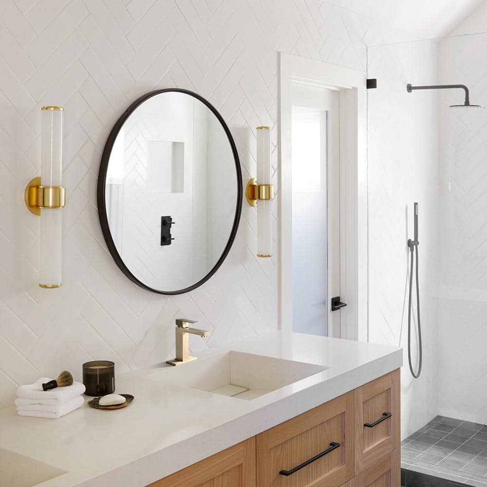 Brushed Gold Single Handle Mid Arc Bathroom Faucet