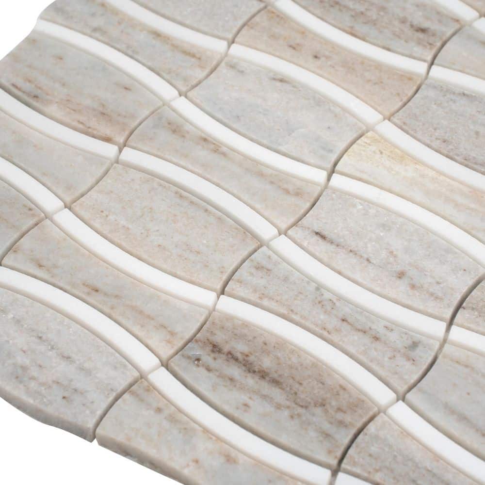 Mirage 4 in. x 4 in. Polished Warm Beige White Marble Floral Mosaic Wall and Floor Tile Sample (0.14 sq ft) price history on PriceWatchPro