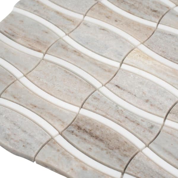 Mirage 4 in. x 4 in. Polished Warm Beige White Marble Floral Mosaic Wall and Floor Tile Sample (0.14 sq ft)