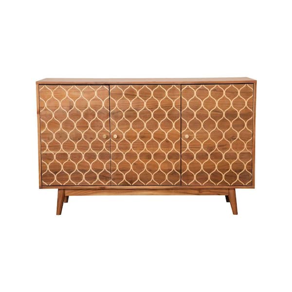 Benjara Brown and Gold Wood Top 51 in. Sideboard with 2 Interior Shelves