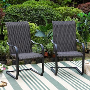 Rattan Metal C-Spring Outdoor Dining Chair with High in Back (2-Pack)