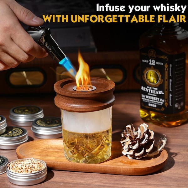 Lynzavix Whiskey Smoker Kit Barware Infuser Set with Torch 6 Wood