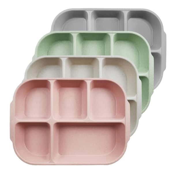 10.8 in. BPA Free Microwave Safe Unbreakable Plates, Wheat Straw Divided Portion Control Plates, Set of 4 for Camping