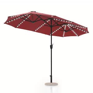 13 ft. Steel Market 8-Color Solar LED Lights Patio Umbrella in Red