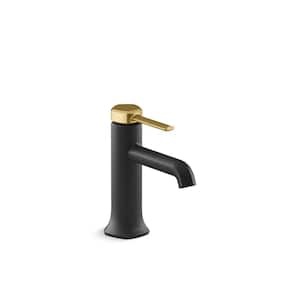 Occasion Single-Handle Single Hole Bathroom Faucet in Matte Black with Moderne Brass