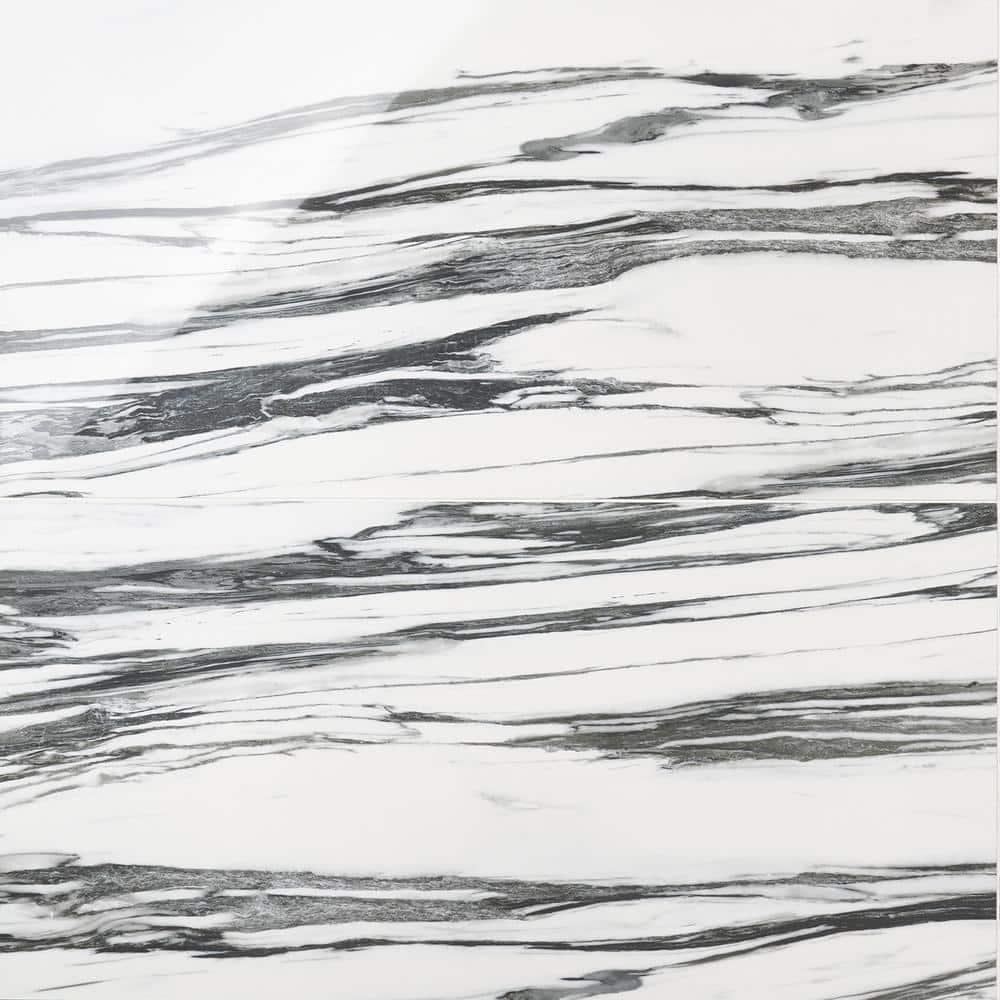 Ink Collection 24x48 Polished Black & White Marble Look Porcelain Tile