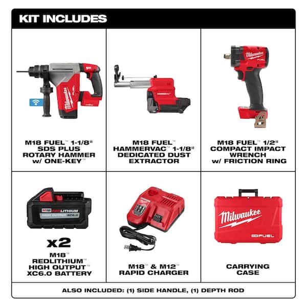 M18 FUEL 18V Lith-Ion Brushless 1-1/8 in. Cordless SDS-Plus Rotary Hammer w/2 Batteries & M18 FUEL Impact Wrench