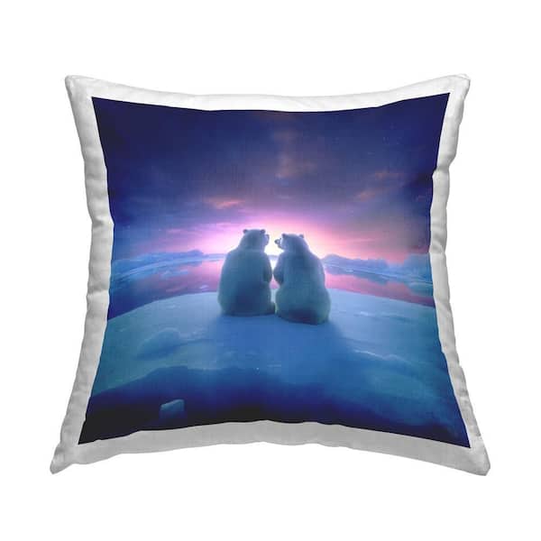 Stupell Industries Polar Bear Duo Sunset Blue Print Polyester 18 in. x 18 in. Throw Pillow
