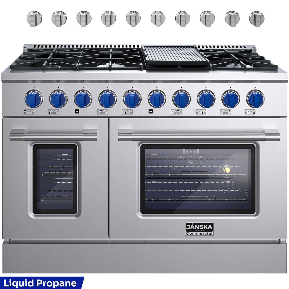 Professional 48 in. 6.7 cu. ft. LP Ready Gas Range, 8-Burners, Double Oven, Griddle, in Stainless Steel with 2 Knob Sets price history on PriceWatchPro
