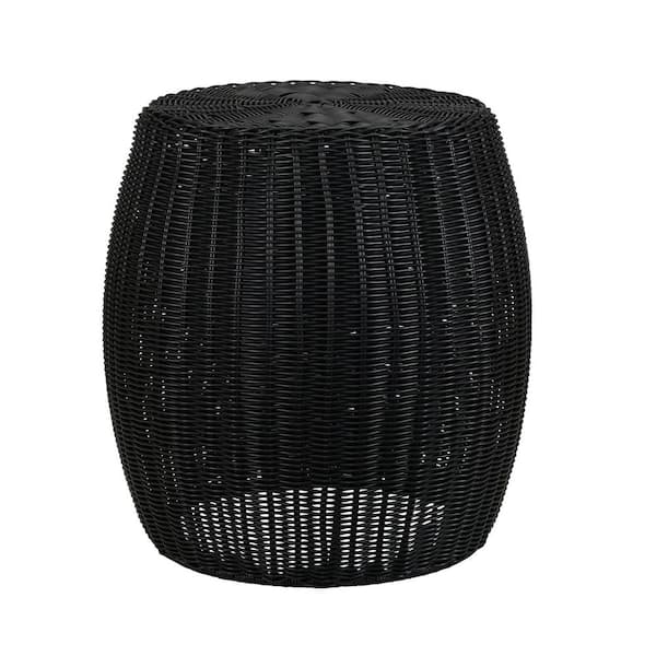 HOUSEHOLD ESSENTIALS 13.75 in Black Barrel Basket Side Table