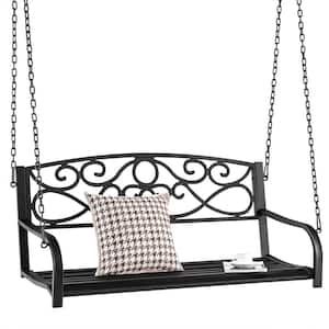 485 lbs. Capacity 2-Person Black Metal Porch Patio Swing Outdoor Hanging Bench